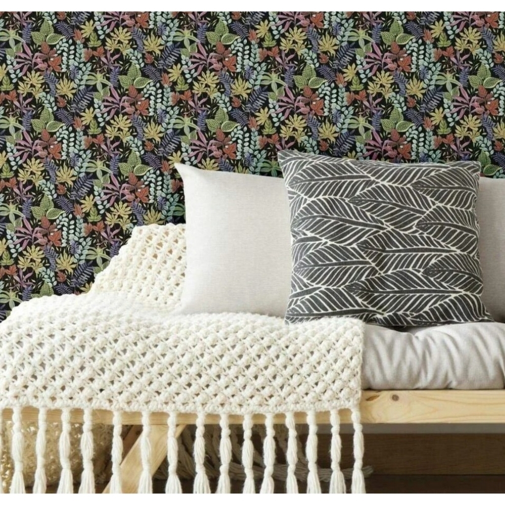RoomMates Peel & Stick Wallpaper 18" × 18.66 ft Black Watercolor Tropics